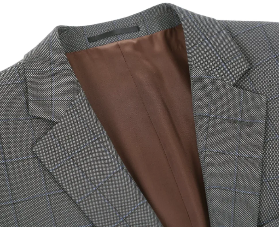 Raphael Mens Gray Check Classic Fit Stretch 2 Piece Suit