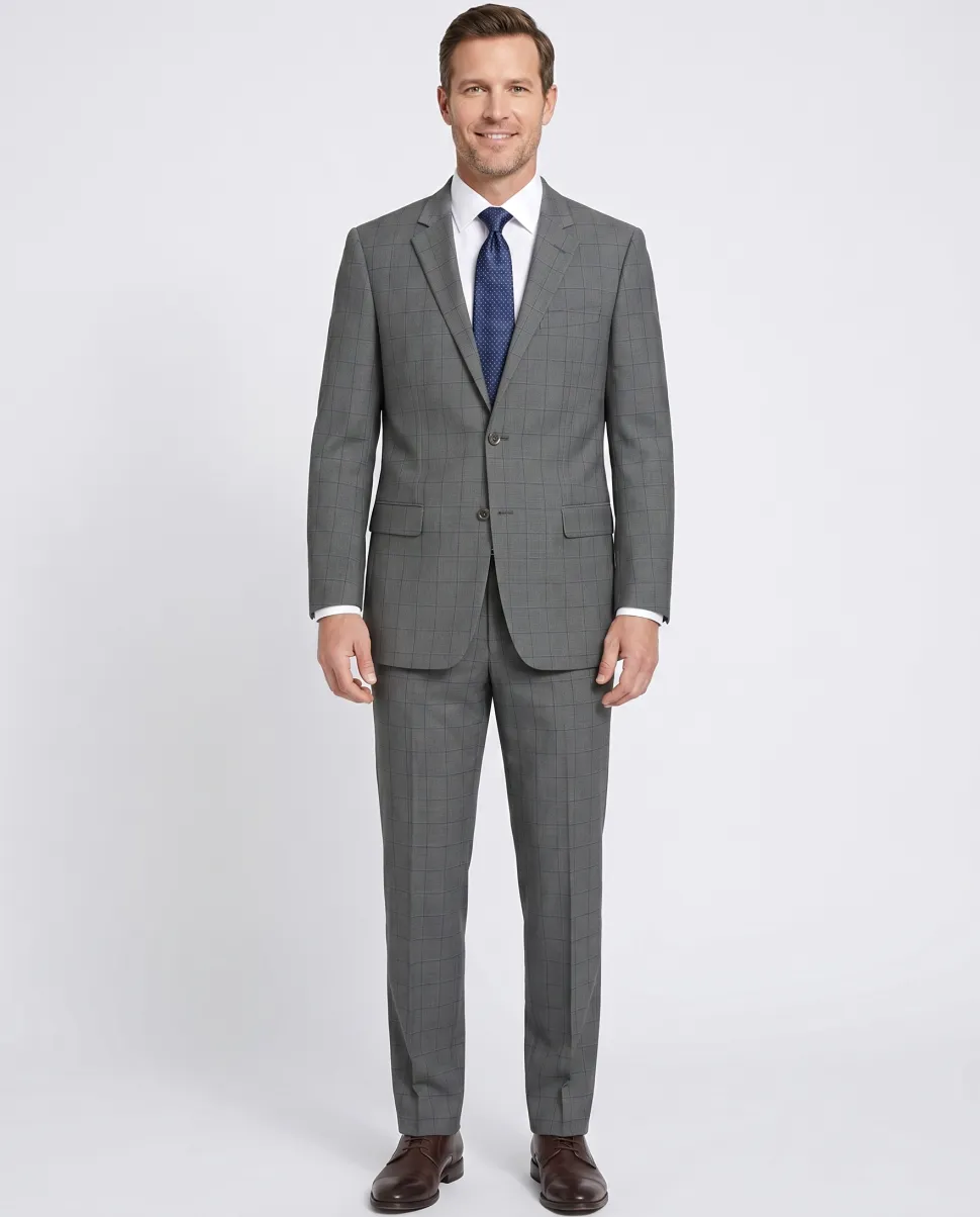 Raphael Mens Gray Check Classic Fit Stretch 2 Piece Suit