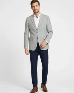 Raphael Mens Gray Check Slim Fit 2 Button Stretch Blazer Sportcoat