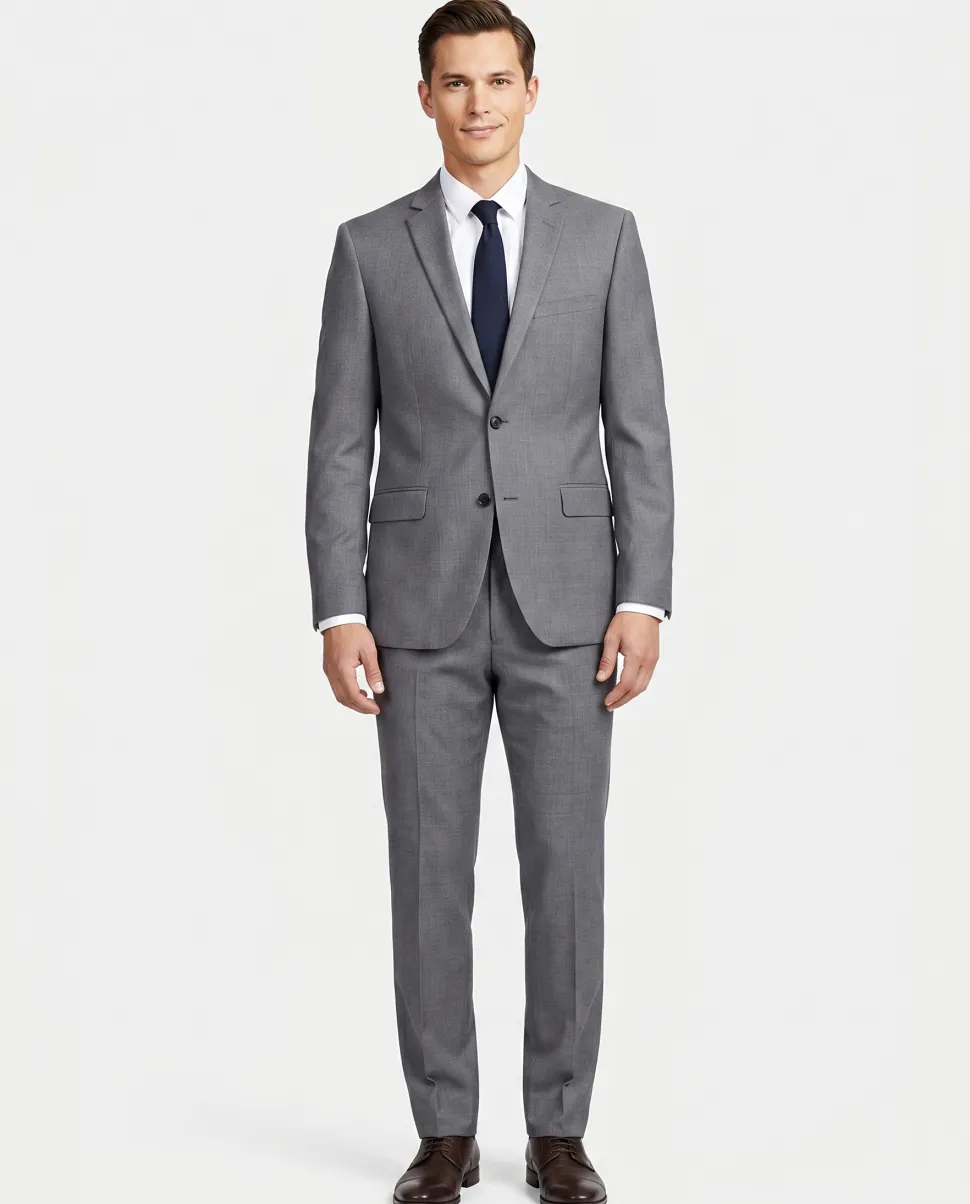 Raphael Men's Gray Slim Fit Notch Lapel Two Button Wool Suit