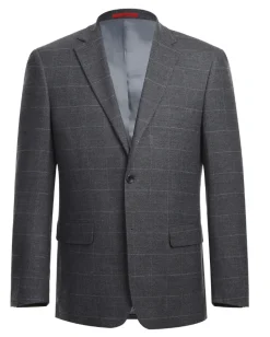 Raphael Mens Gray Windowpane Slim Fit Notch Lapels 2 Buttons Stretch Suit