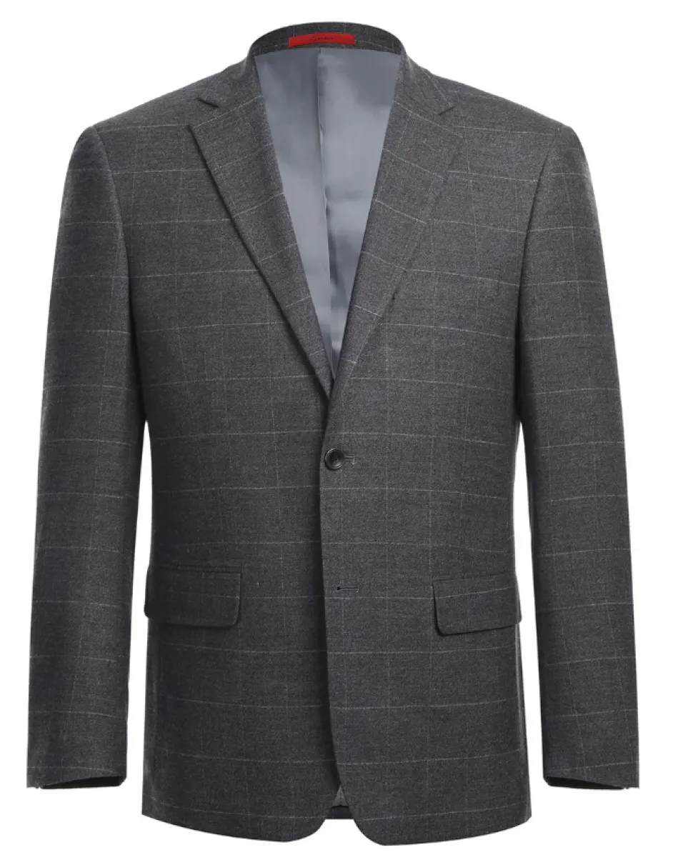Raphael Mens Gray Windowpane Slim Fit Notch Lapels 2 Buttons Stretch Suit