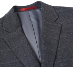 Raphael Mens Gray Windowpane Slim Fit Notch Lapels 2 Buttons Stretch Suit