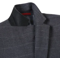 Raphael Mens Gray Windowpane Slim Fit Notch Lapels 2 Buttons Stretch Suit
