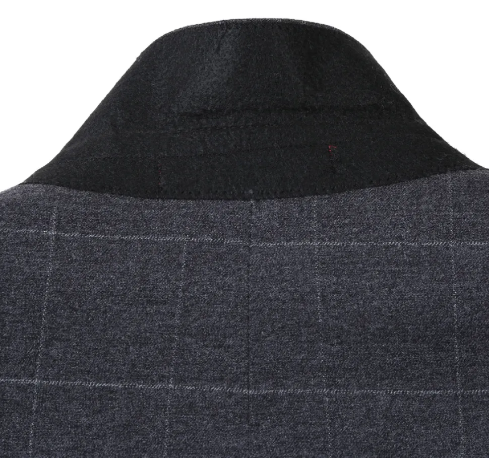 Raphael Mens Gray Windowpane Slim Fit Notch Lapels 2 Buttons Stretch Suit