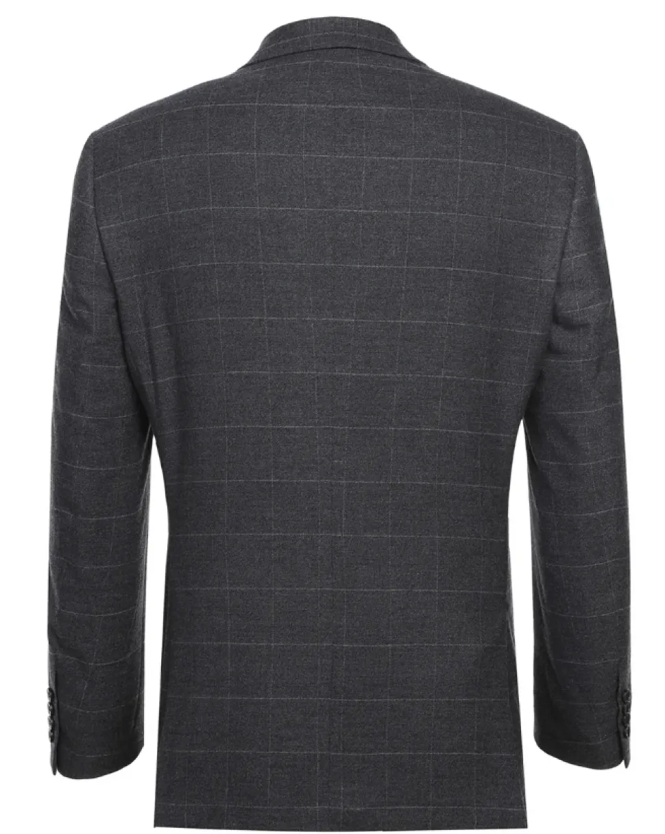 Raphael Mens Gray Windowpane Slim Fit Notch Lapels 2 Buttons Stretch Suit