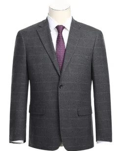 Raphael Mens Gray Windowpane Slim Fit Notch Lapels 2 Buttons Stretch Suit