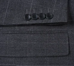 Raphael Mens Gray Windowpane Slim Fit Notch Lapels 2 Buttons Stretch Suit