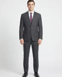 Raphael Mens Gray Windowpane Slim Fit Notch Lapels 2 Buttons Stretch Suit