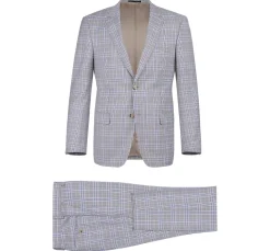 Raphael Mens Light Brown Windowpane Slim Fit Notch Lapel 2 Button Suit