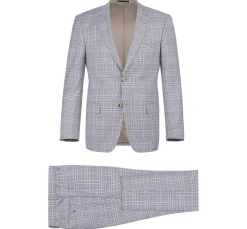 Raphael Mens Light Brown Windowpane Slim Fit Notch Lapel 2 Button Suit