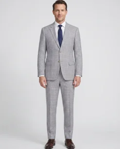 Raphael Mens Light Brown Windowpane Slim Fit Notch Lapel 2 Button Suit