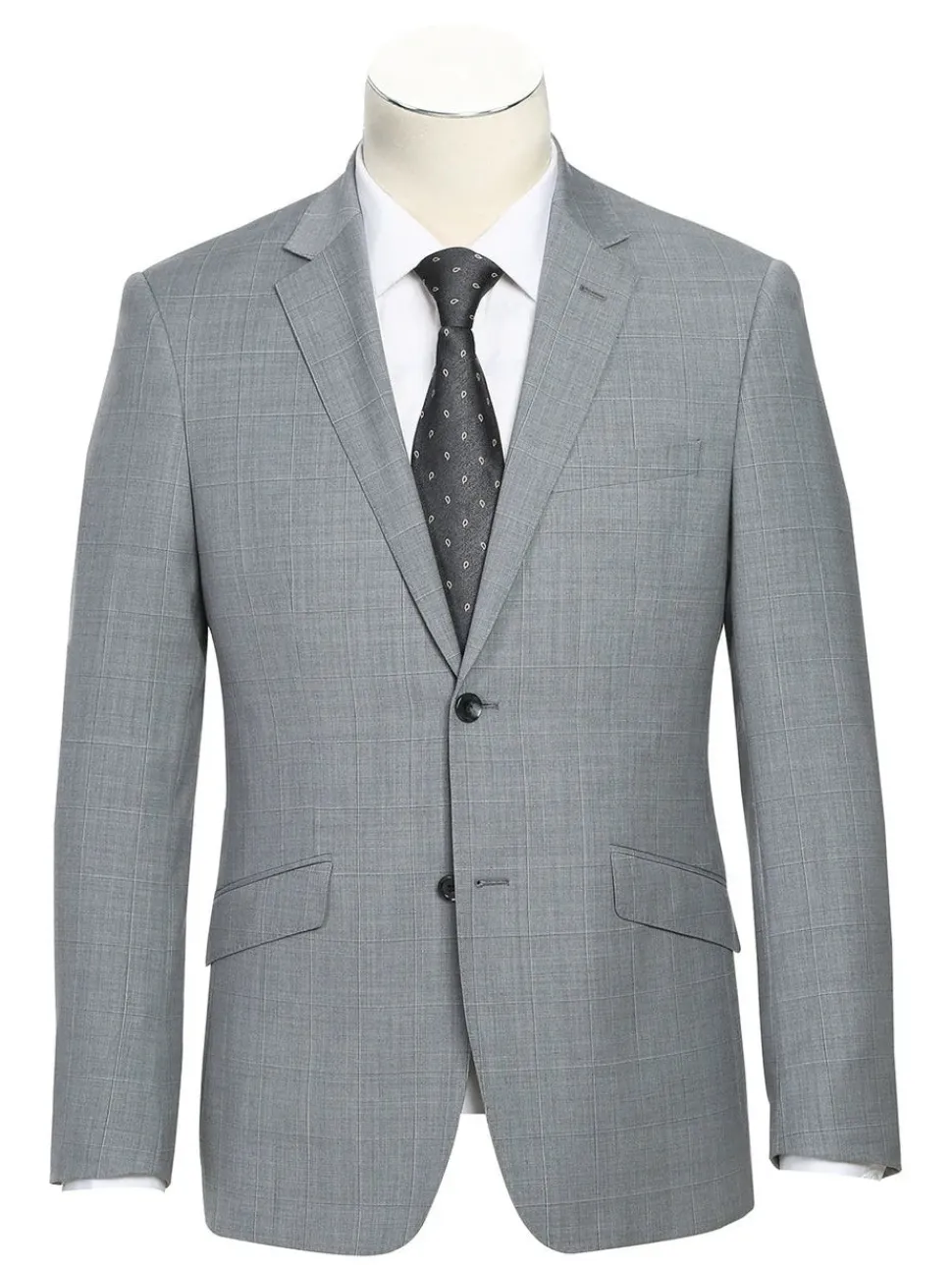 Raphael Mens Light Gray Check Slim Fit Wool Blend Stretch 2 Piece Suit