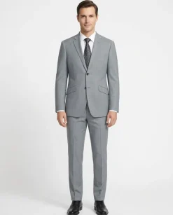 Raphael Mens Light Gray Check Slim Fit Wool Blend Stretch 2 Piece Suit