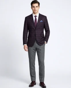 Raphael Men's Mulberry Purple Plaid Wool Blend Slim Fit Blazer Sportcoat