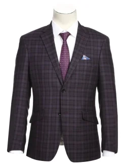 Raphael Men's Mulberry Purple Plaid Wool Blend Slim Fit Blazer Sportcoat