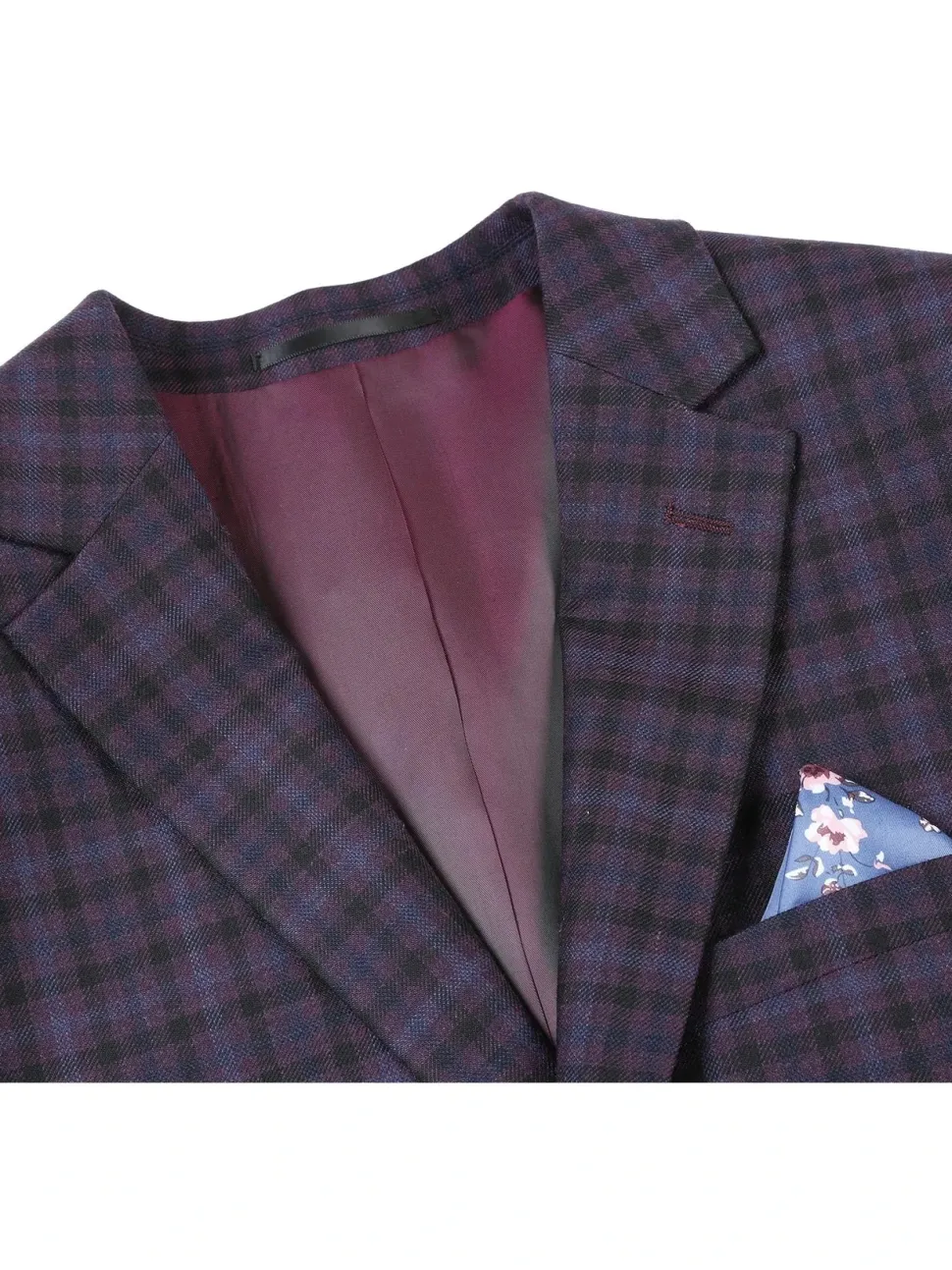 Raphael Men's Mulberry Purple Plaid Wool Blend Slim Fit Blazer Sportcoat
