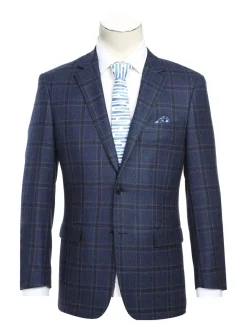 Raphael Men's Navy Blue Plaid 100% Wool Classic Fit Blazer Sportcoat