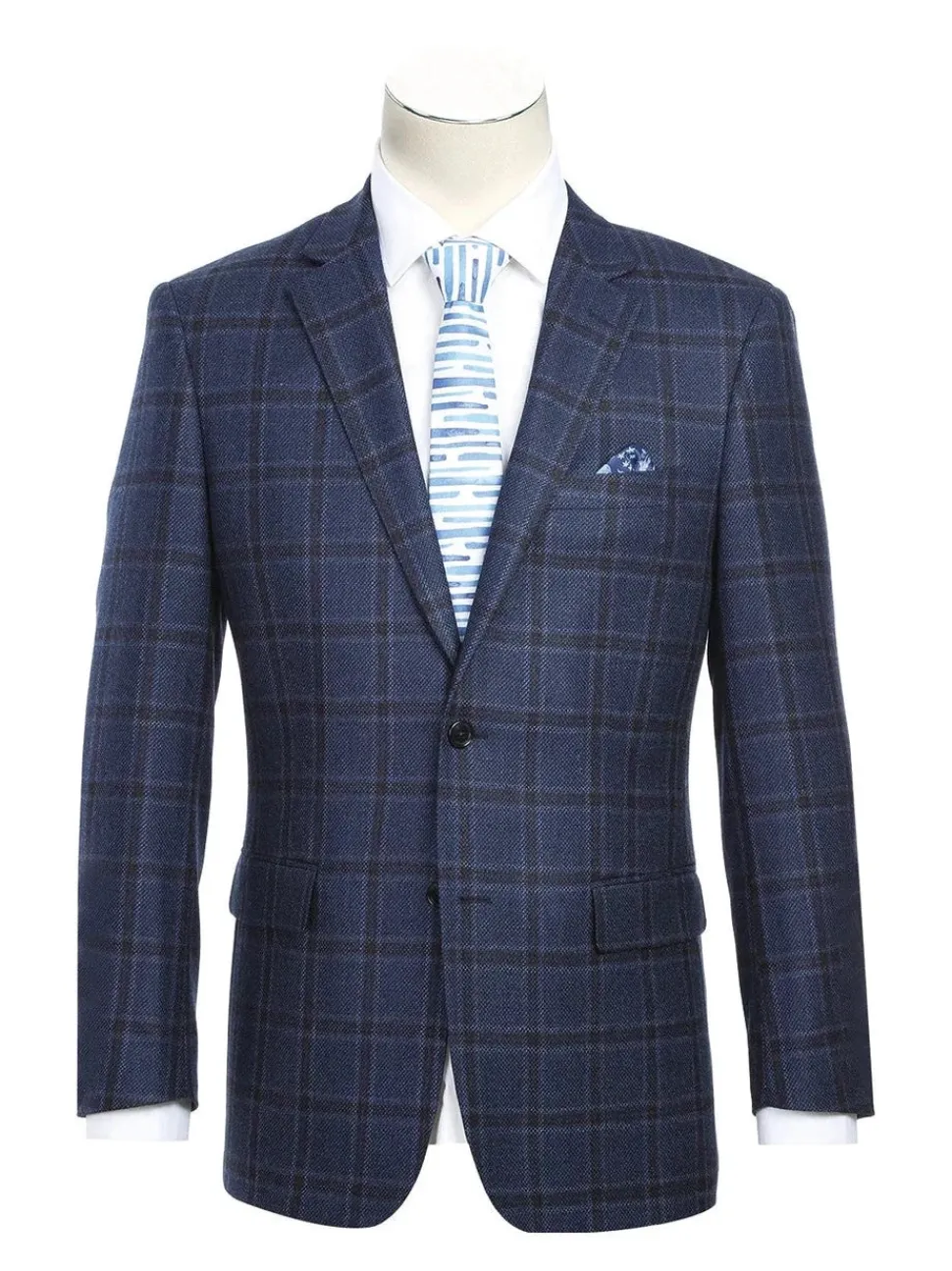 Raphael Men's Navy Blue Plaid 100% Wool Classic Fit Blazer Sportcoat