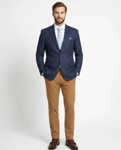 Raphael Men's Navy Blue Plaid 100% Wool Classic Fit Blazer Sportcoat