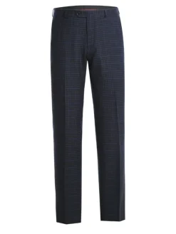 Raphael Mens Navy Grey Check Notch Lapel Slim Fit Stretch Wool Blend Suit