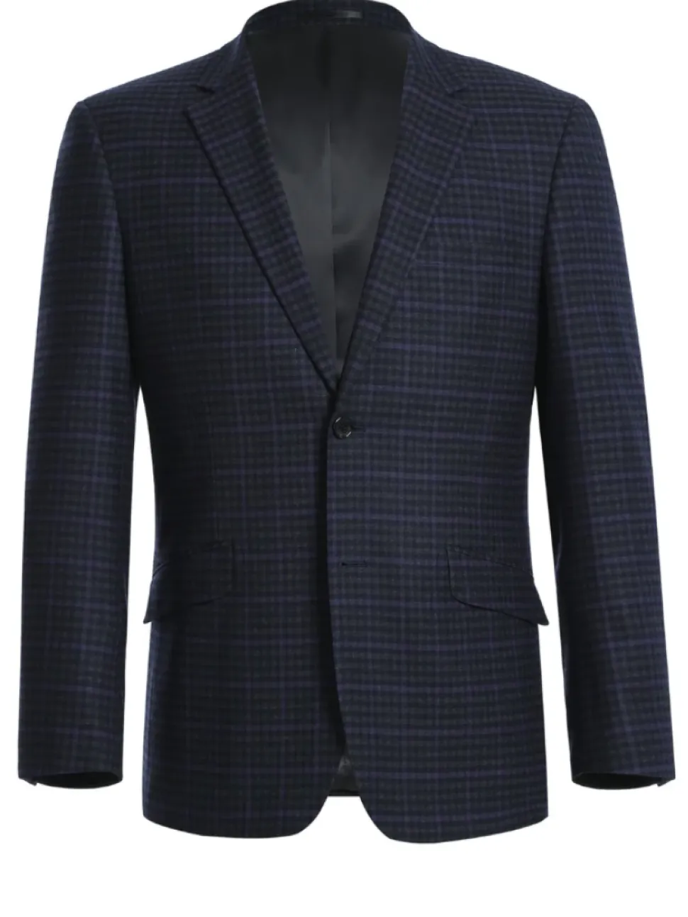 Raphael Mens Navy Grey Check Notch Lapel Slim Fit Stretch Wool Blend Suit