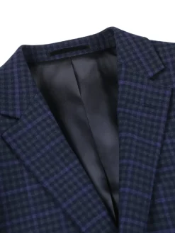 Raphael Mens Navy Grey Check Notch Lapel Slim Fit Stretch Wool Blend Suit