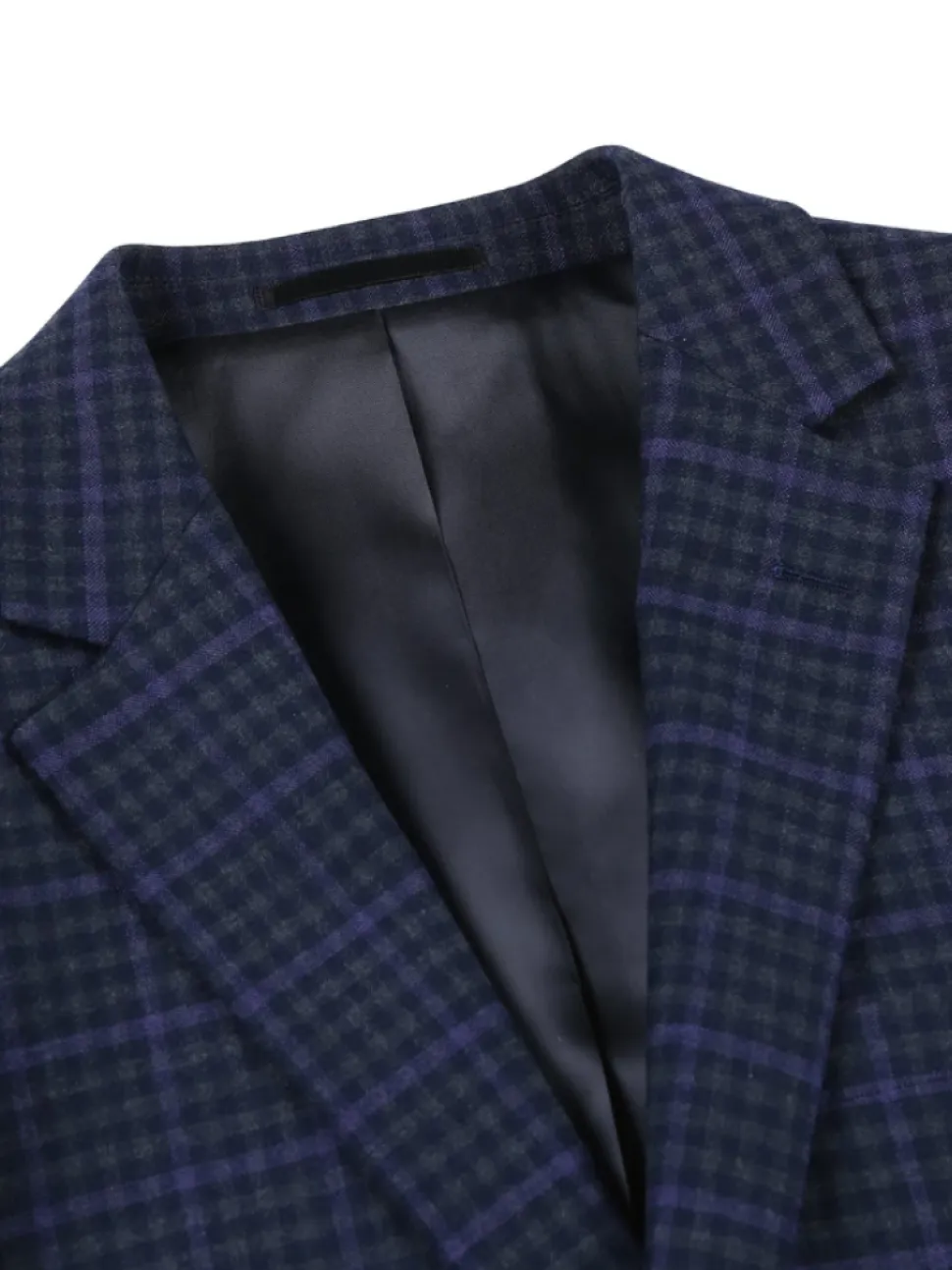 Raphael Mens Navy Grey Check Notch Lapel Slim Fit Stretch Wool Blend Suit
