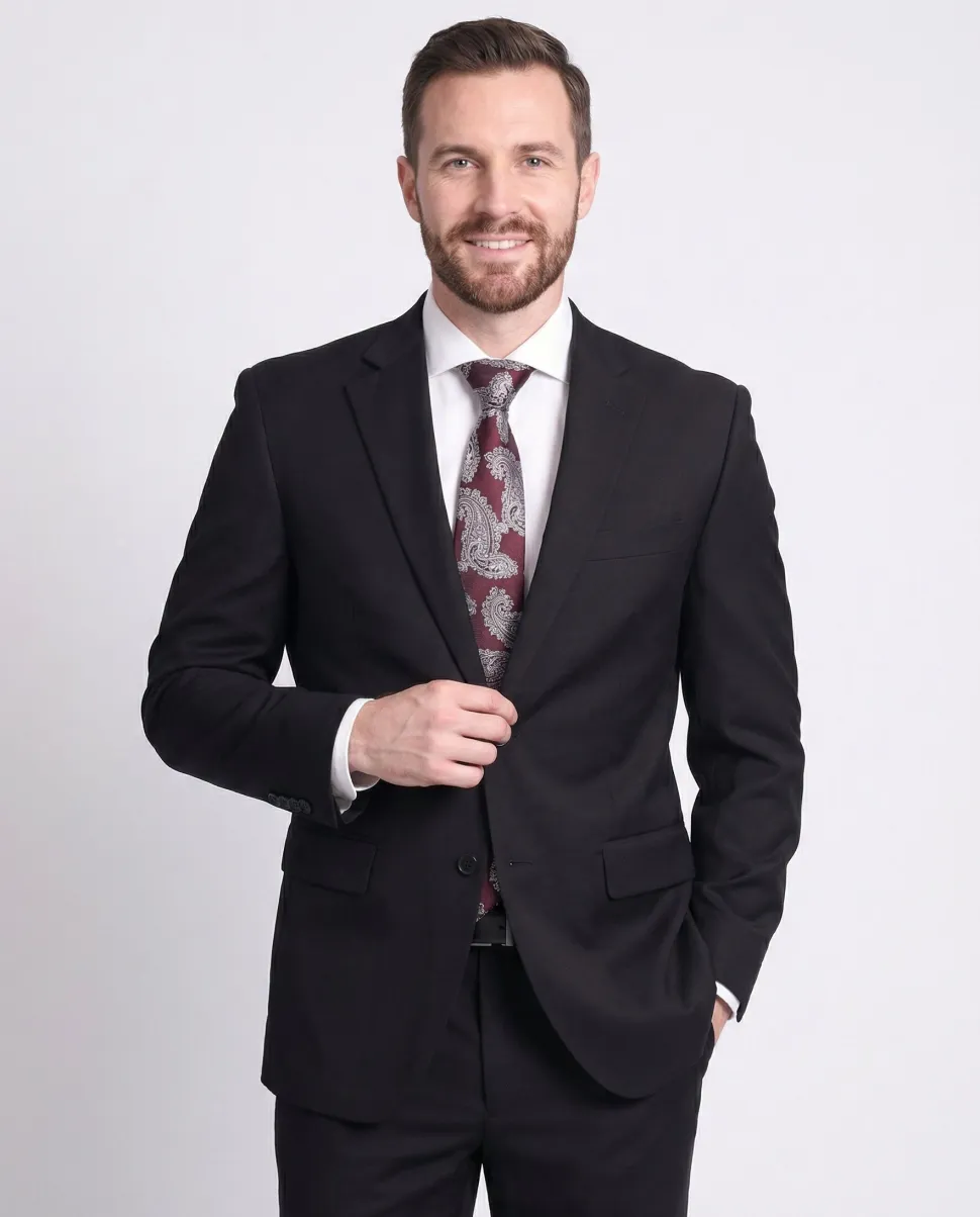 Raphael Men's Regular Classic Fit Solid Black 2 Button Mens Suit
