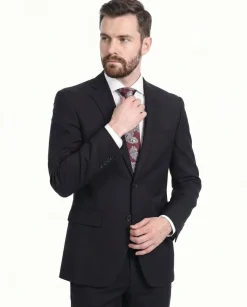 Raphael Men's Regular Classic Fit Solid Black 2 Button Mens Suit