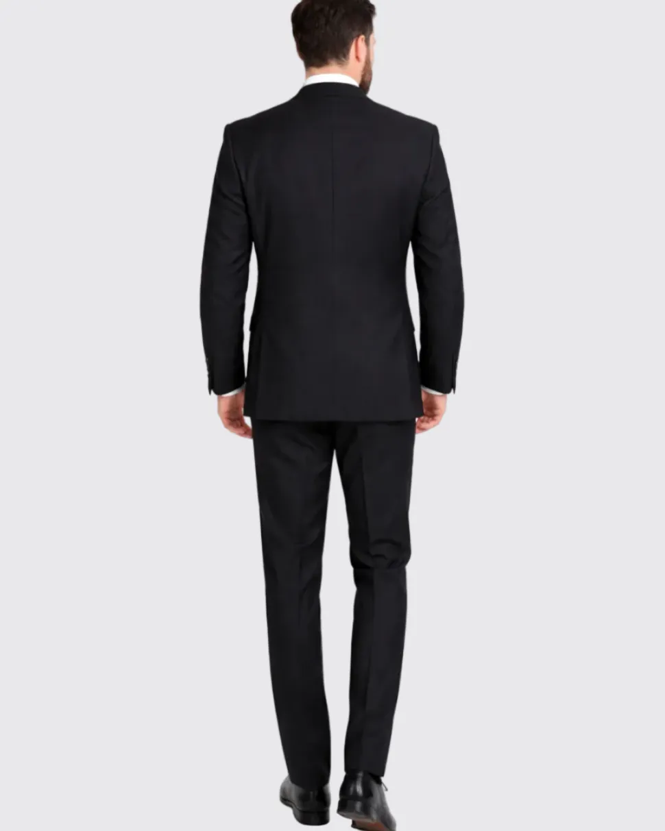 Raphael Men's Regular Classic Fit Solid Black 2 Button Mens Suit