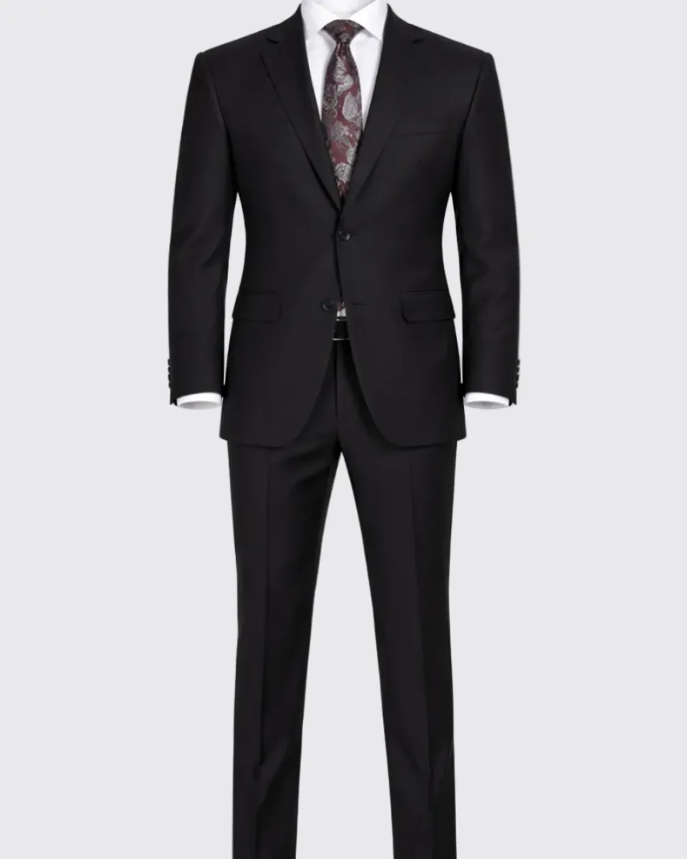 Raphael Men's Regular Classic Fit Solid Black 2 Button Mens Suit