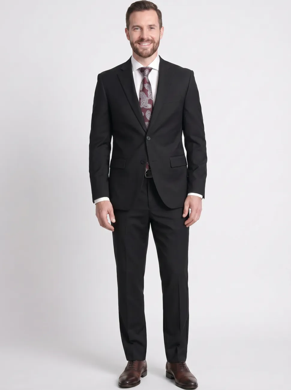 Raphael Men's Regular Classic Fit Solid Black 2 Button Mens Suit