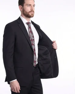 Raphael Men's Regular Classic Fit Solid Black 2 Button Mens Suit