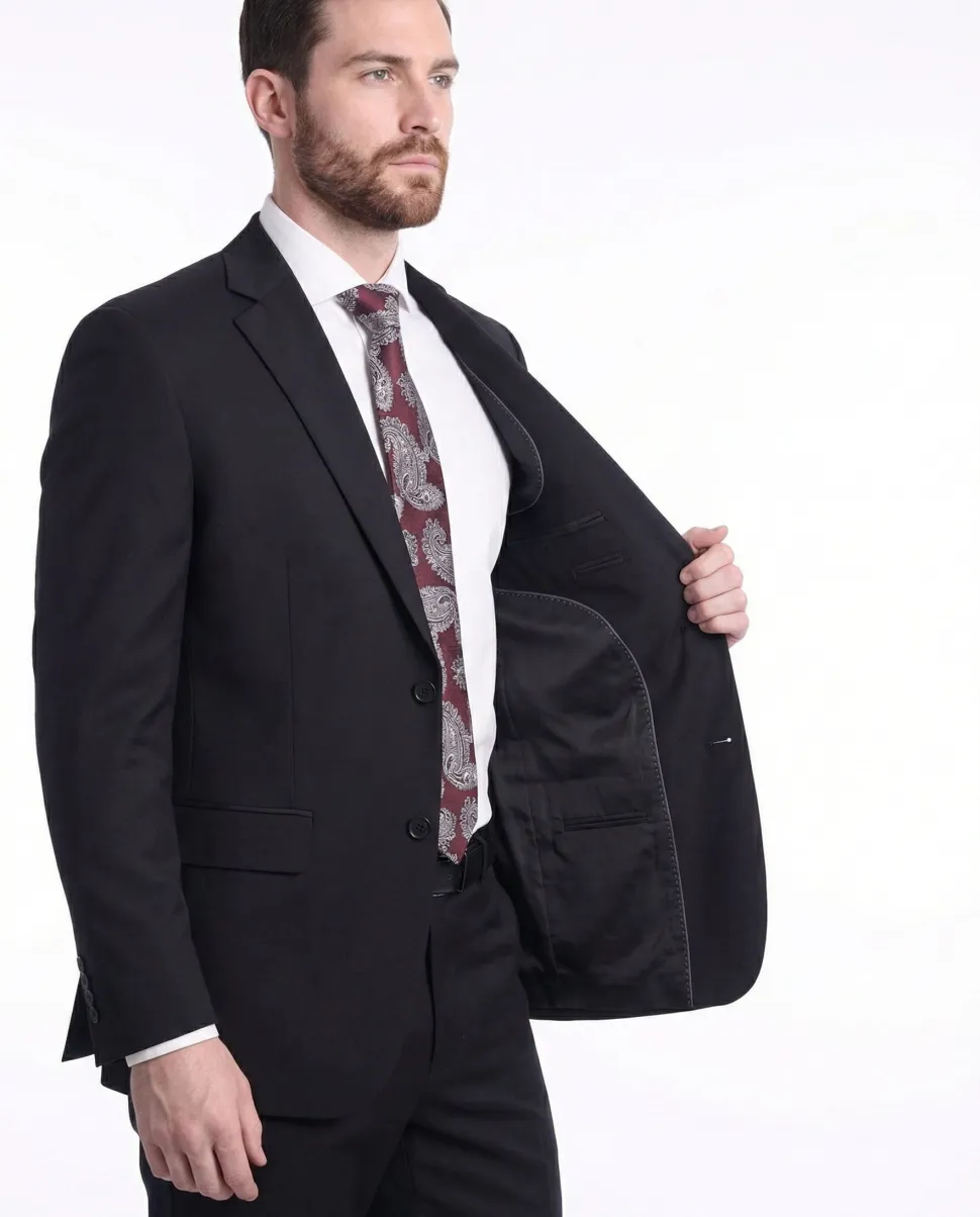 Raphael Men's Regular Classic Fit Solid Black 2 Button Mens Suit