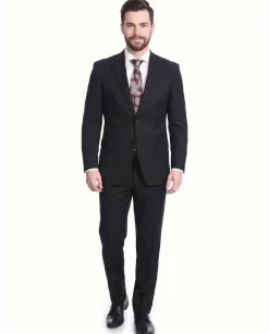 Raphael Men's Regular Classic Fit Solid Black 2 Button Mens Suit