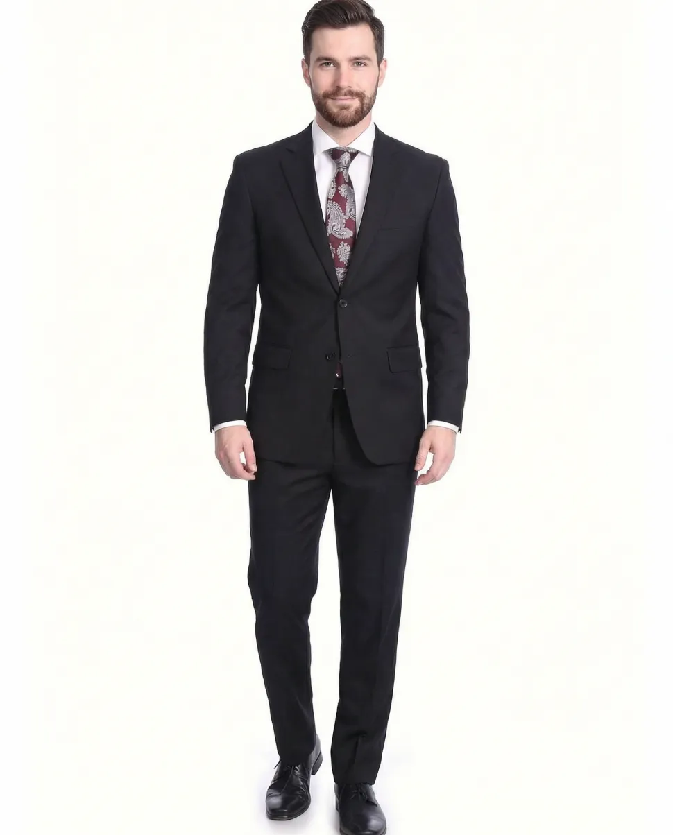 Raphael Men's Regular Classic Fit Solid Black 2 Button Mens Suit