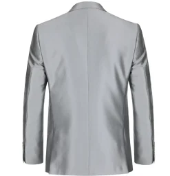 Raphael Men's Silver Sharkskin Slim Fit Notch Lapels Italian Style 2 Button Suit