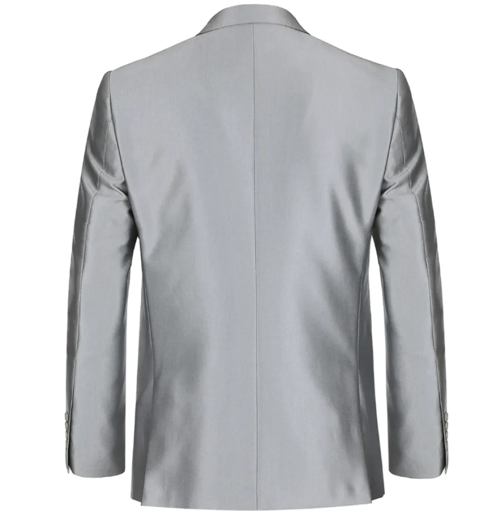 Raphael Men's Silver Sharkskin Slim Fit Notch Lapels Italian Style 2 Button Suit