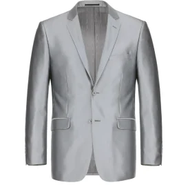 Raphael Men's Silver Sharkskin Slim Fit Notch Lapels Italian Style 2 Button Suit