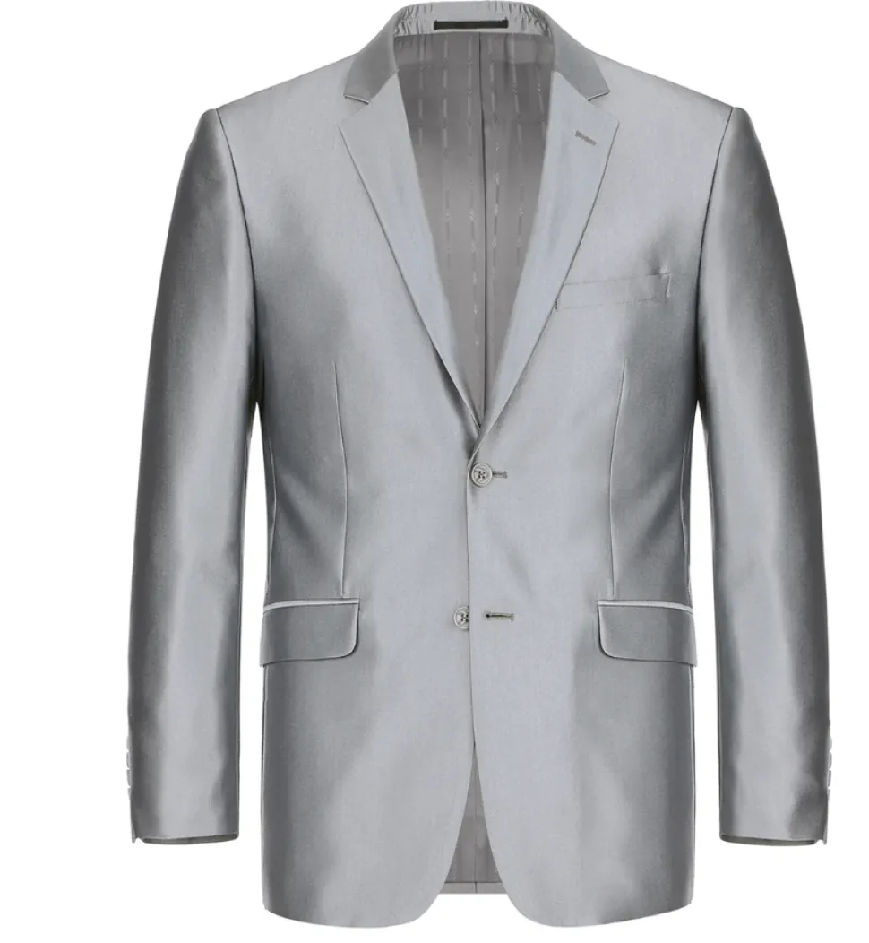 Raphael Men's Silver Sharkskin Slim Fit Notch Lapels Italian Style 2 Button Suit