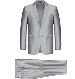 Raphael Men's Silver Sharkskin Slim Fit Notch Lapels Italian Style 2 Button Suit