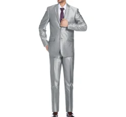 Raphael Mens Silver Sharkskin Classic Fit Notch Lapels Italian Style 2 Button Suit