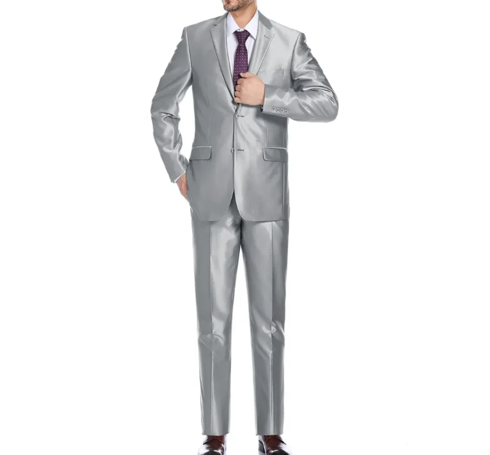 Raphael Mens Silver Sharkskin Classic Fit Notch Lapels Italian Style 2 Button Suit
