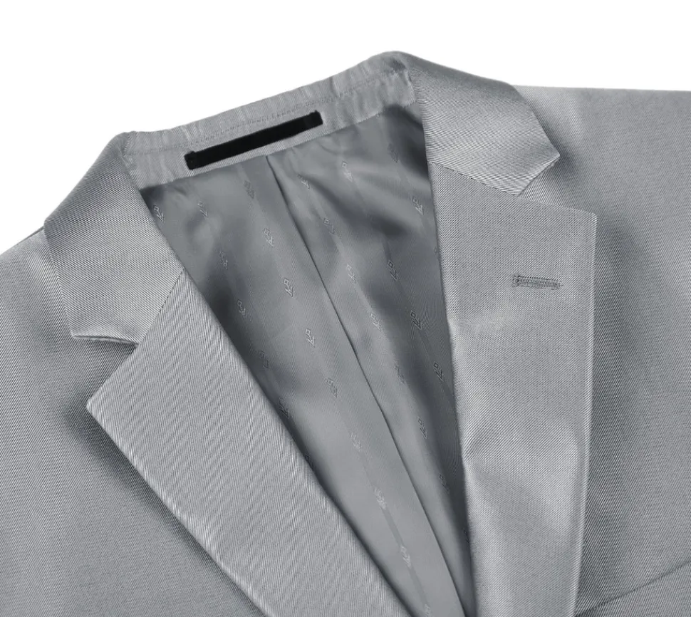 Raphael Mens Silver Sharkskin Classic Fit Notch Lapels Italian Style 2 Button Suit