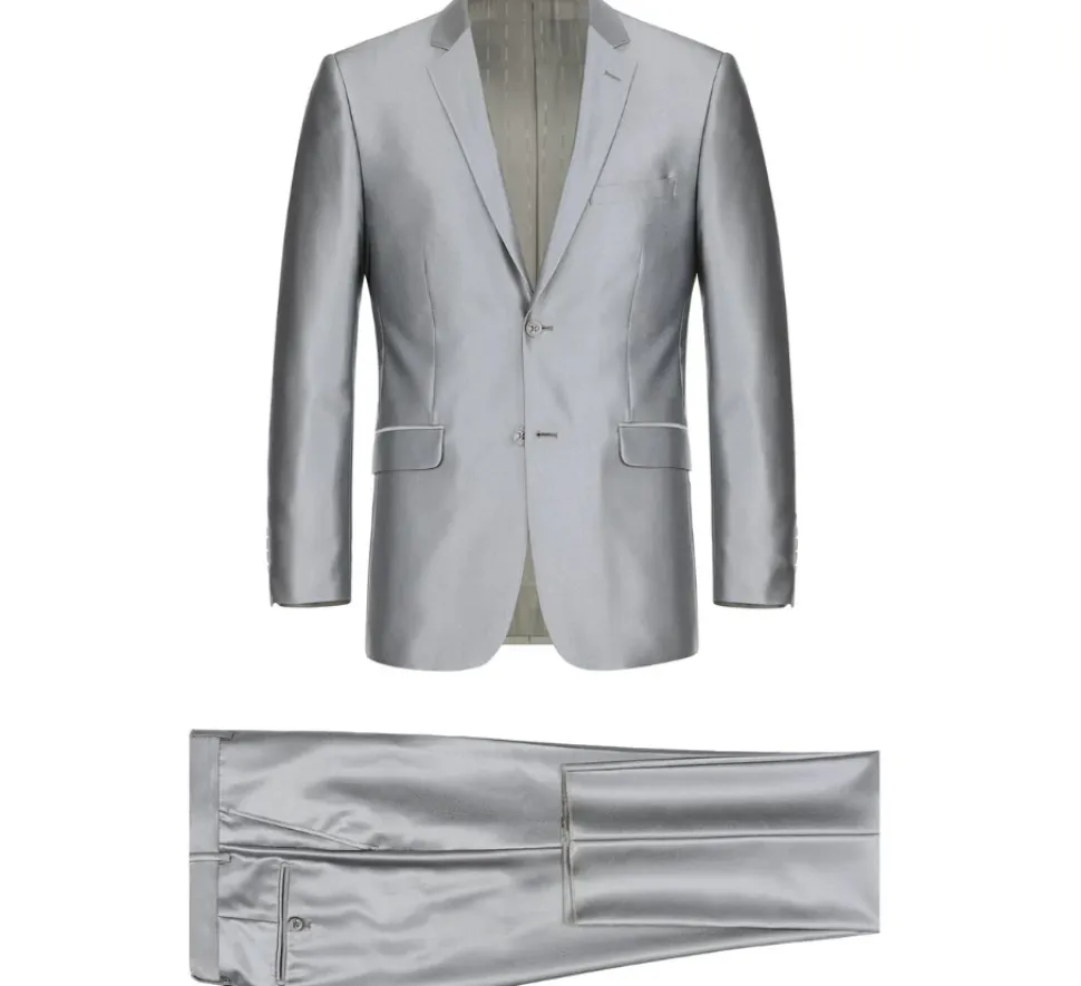 Raphael Mens Silver Sharkskin Classic Fit Notch Lapels Italian Style 2 Button Suit