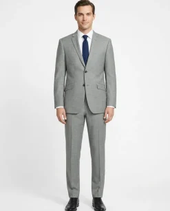Raphael Men's Slim Fit Light Gray Textured Notched Lapels Two Button Suit