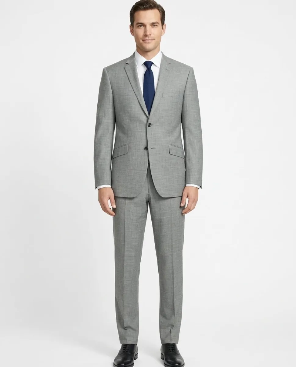 Raphael Men's Slim Fit Light Gray Textured Notched Lapels Two Button Suit