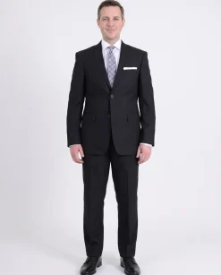 Raphael Mens Slim Fit Solid Black Textured Two Button Suit