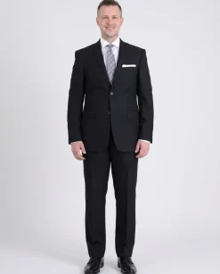 Raphael Mens Slim Fit Solid Black Textured Two Button Suit